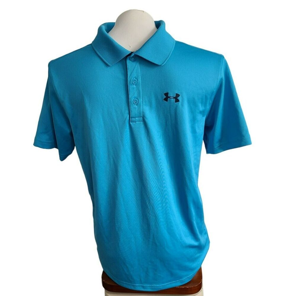 Under Armour Boys HeatGear Polo Shirt Blue Short Sleeve YXL Loose‎ Fit